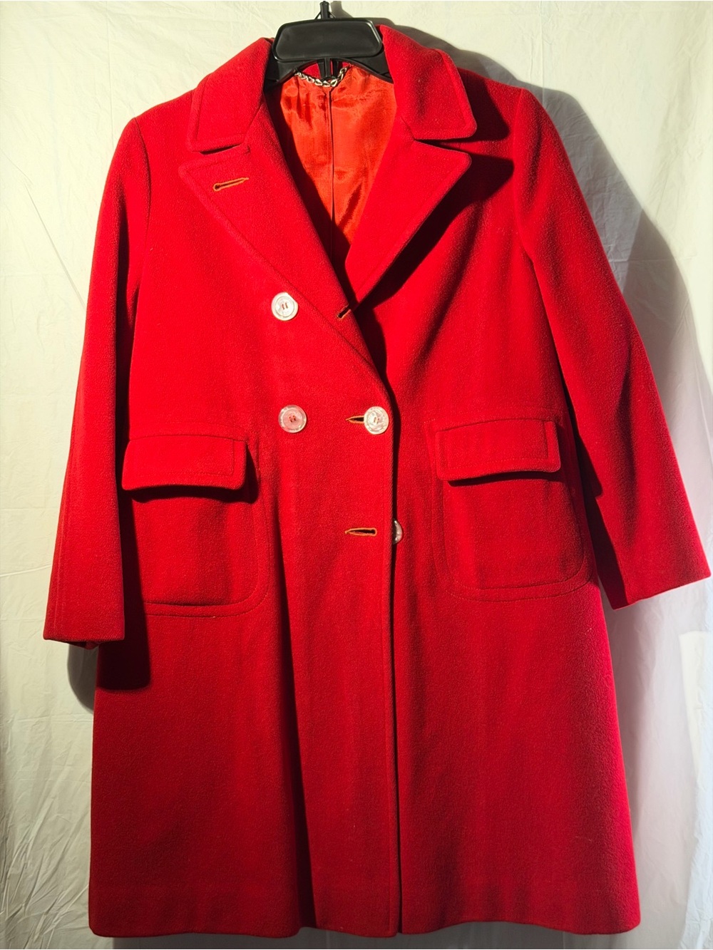 Classic Red Double-Breasted Women's Wool Coat